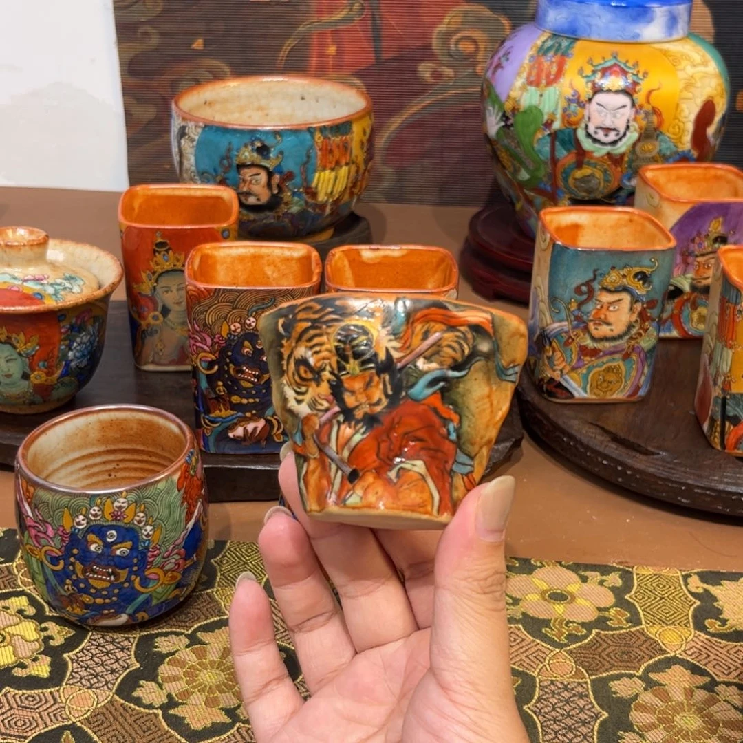 手工手绘钟馗茶杯
