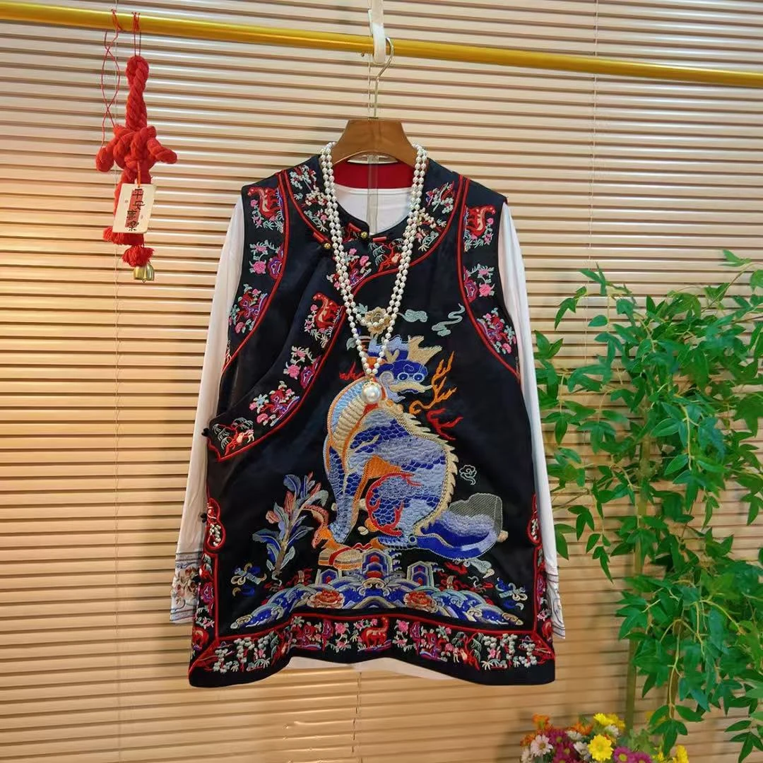 高端轻奢重工国潮薄棉马甲+打底胖YY2025秋季新款新中式国风套装