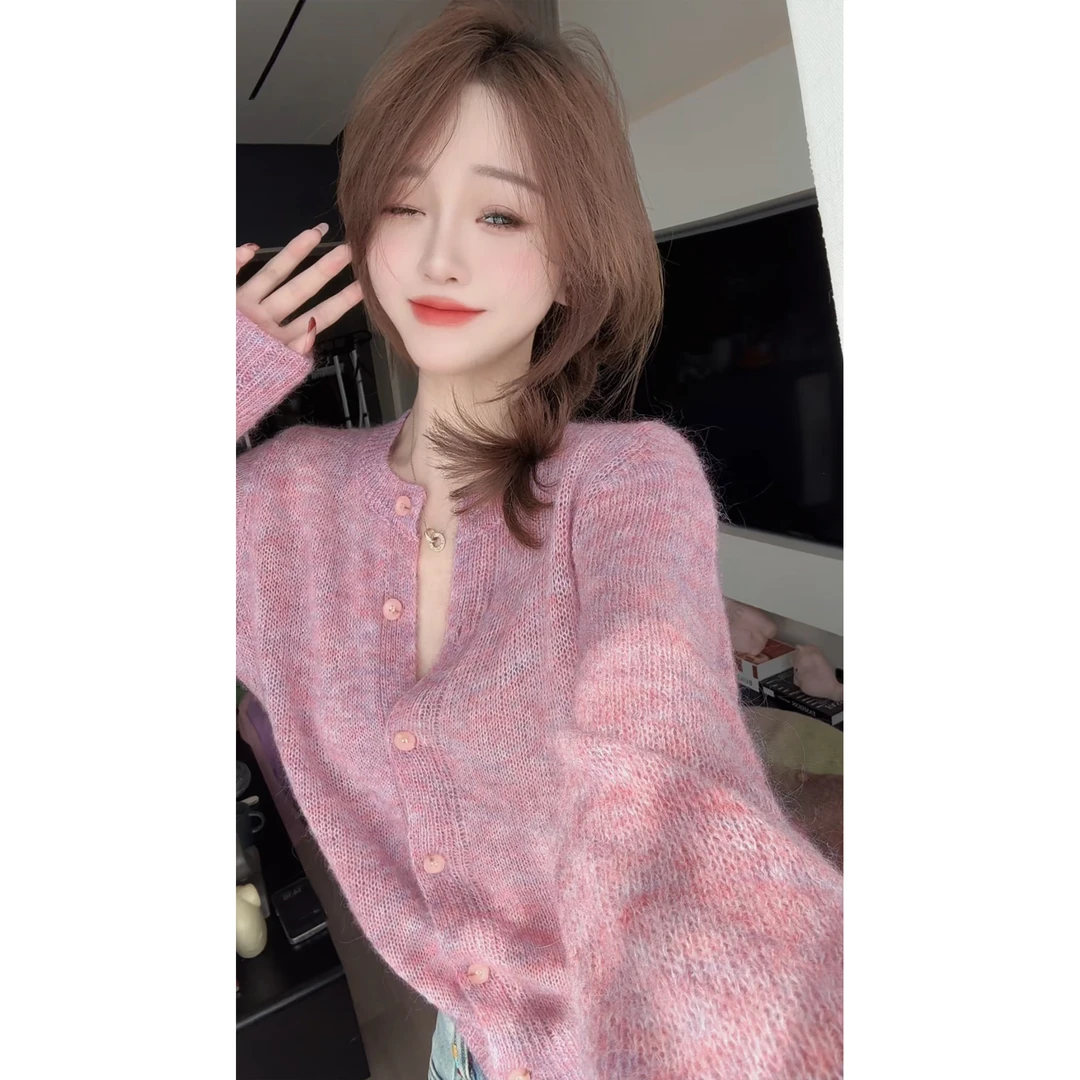 【陈陈私服】洋气温柔减龄高比例马海毛毛衣设计感针织开衫24122910