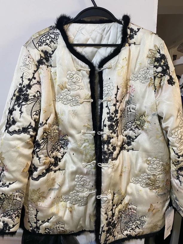 新中式圆领重工刺绣气质国风夹棉外套