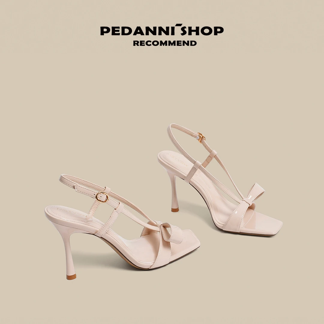 香港CRUML&KECCI~蝴蝶结粉色高跟鞋女细跟不累脚百搭气质露趾凉鞋