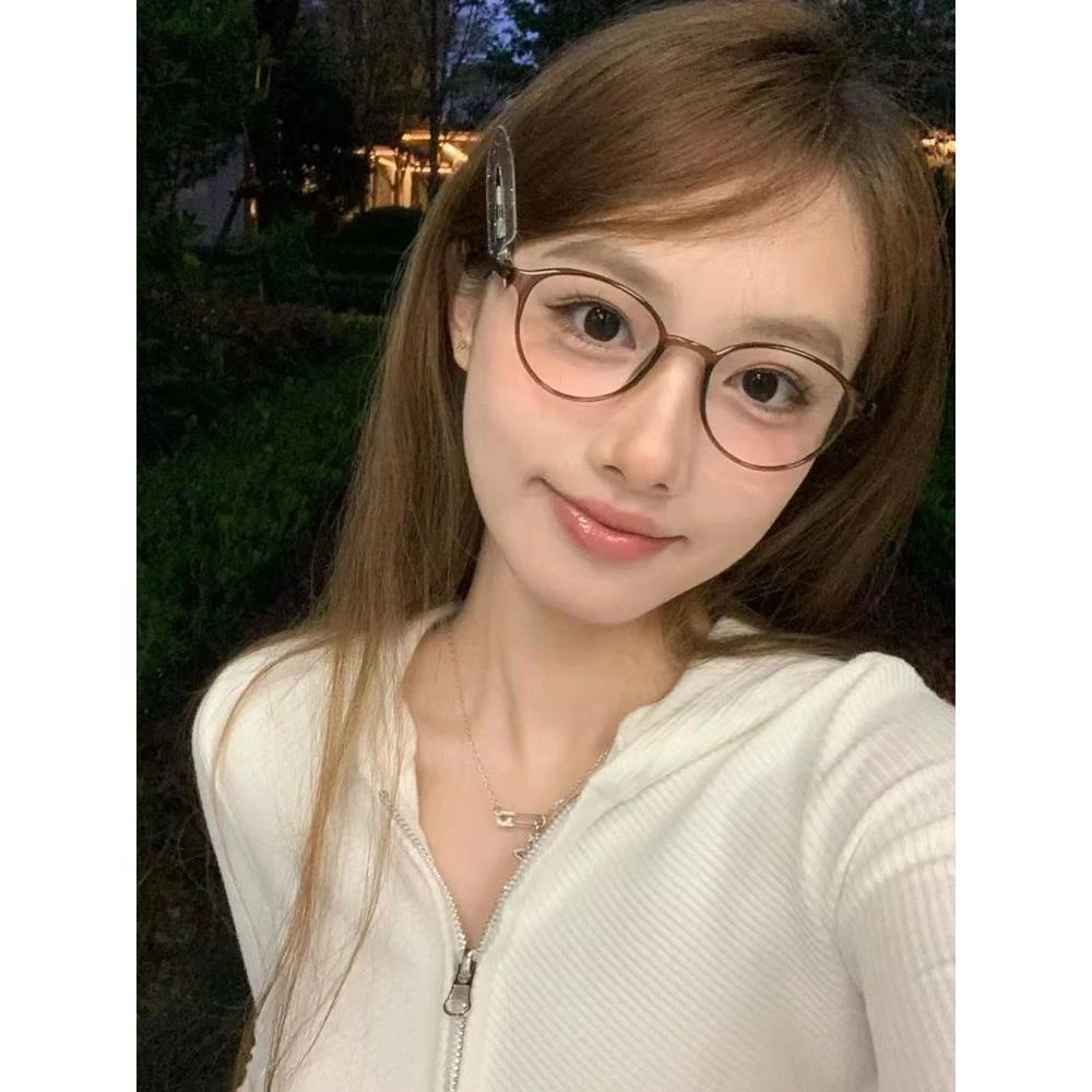 超轻茶色日系小圆框近视眼镜女覆古素颜显脸小防蓝光可配度数镜架