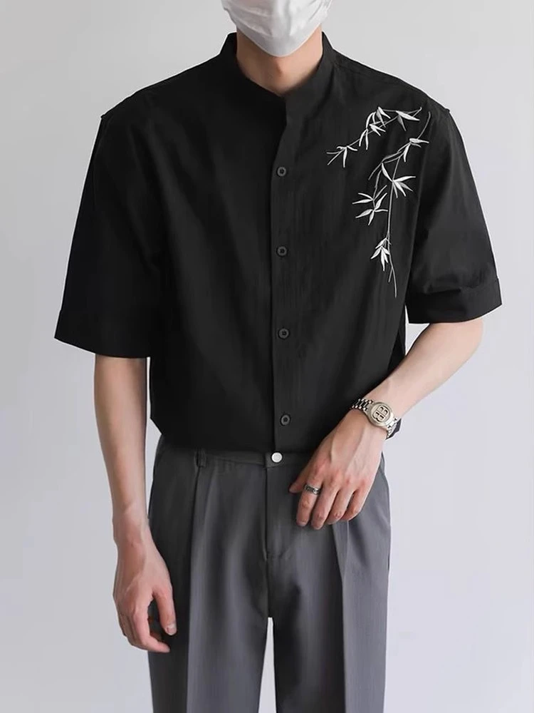 新中式国风立领短袖衬衫男士男装夏季上衣男士夏季新中式立领衬衫