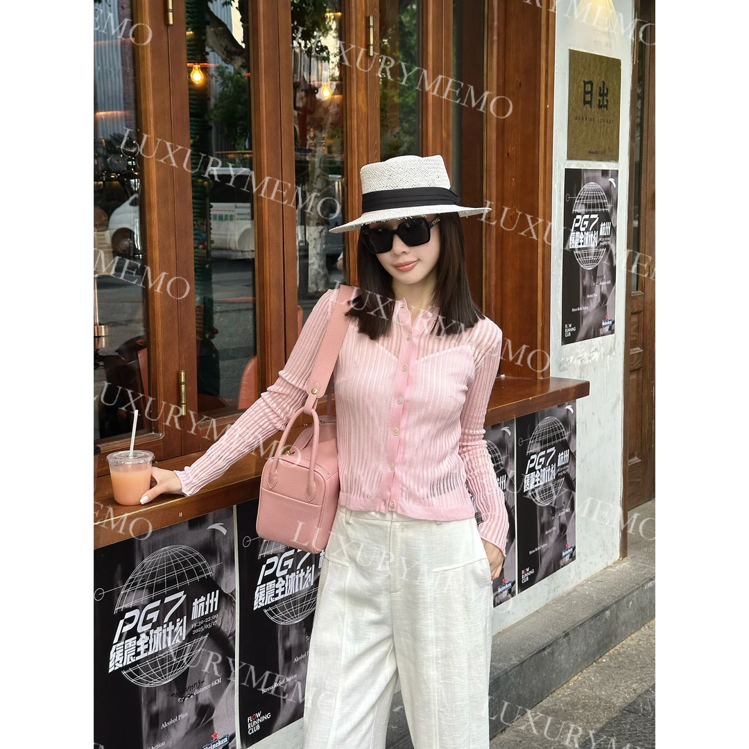 【心动舞曲】短开衫女2025夏新款超薄针织开衫随性粉色度假风