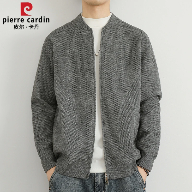 皮尔卡丹新款针织开衫外套秋冬季慵懒风潮流休闲衬衫领宽松毛衣男