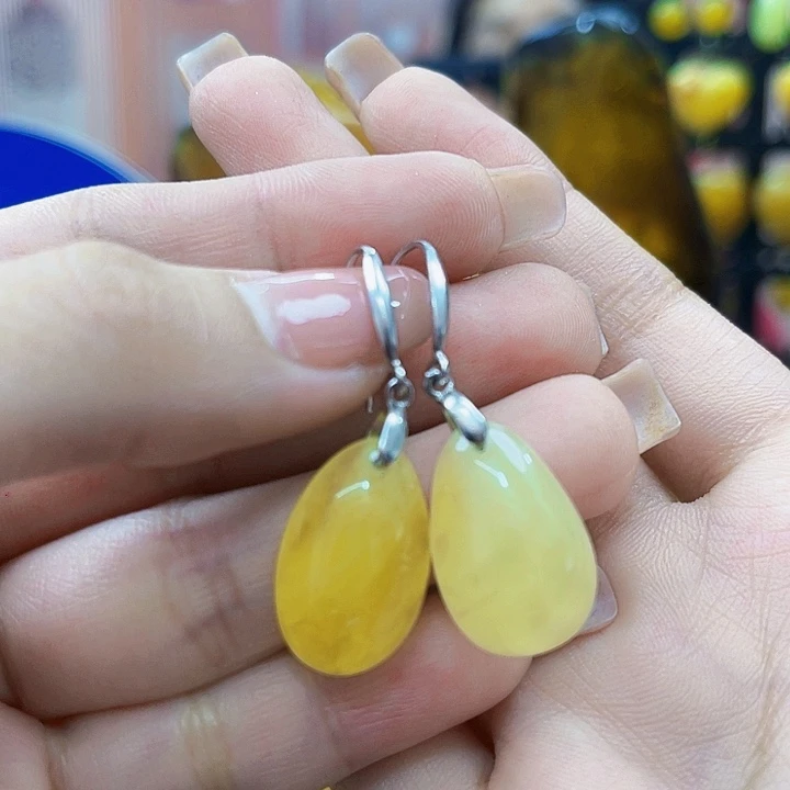 琥珀银S925镶嵌戒指耳环