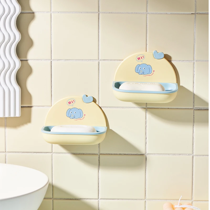 小象壁挂式免打孔香皂盒可爱浴室家用置物架卫生间皂盒沥水肥皂盒