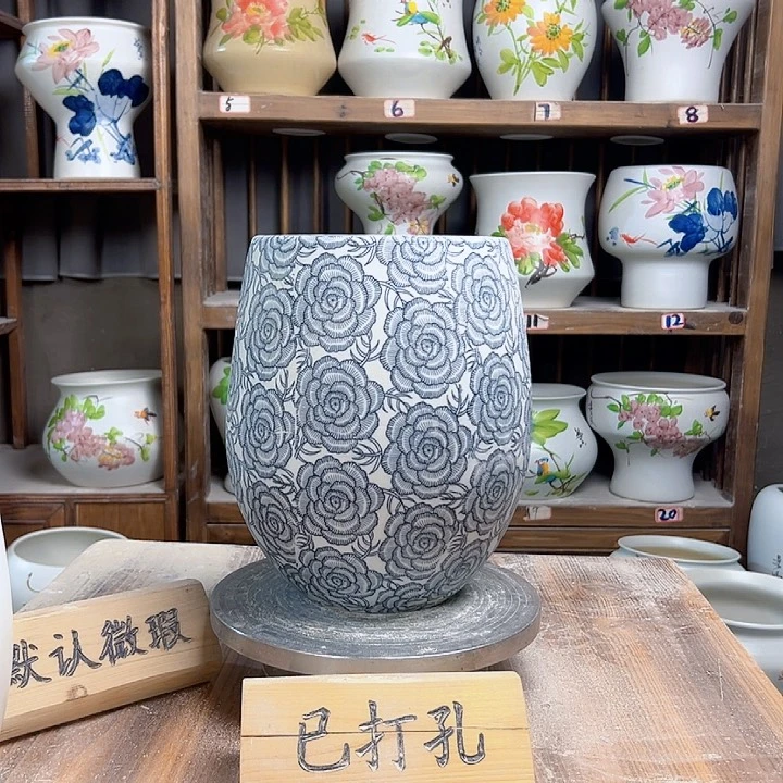 摆件但盆黑玫瑰陶瓷陶瓷