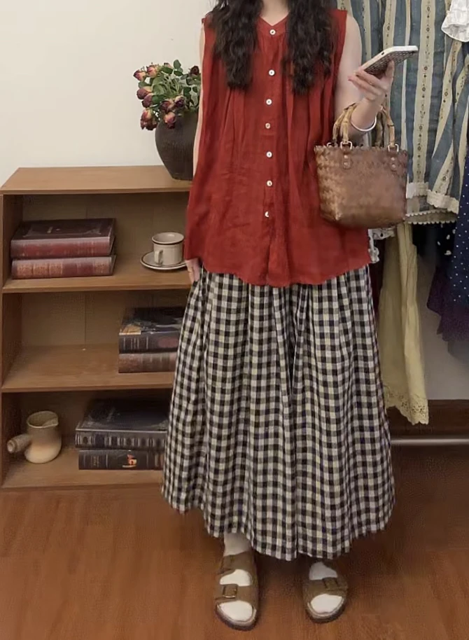 日系复古苎麻百搭宽松无袖上衣（衣长62胸围135）