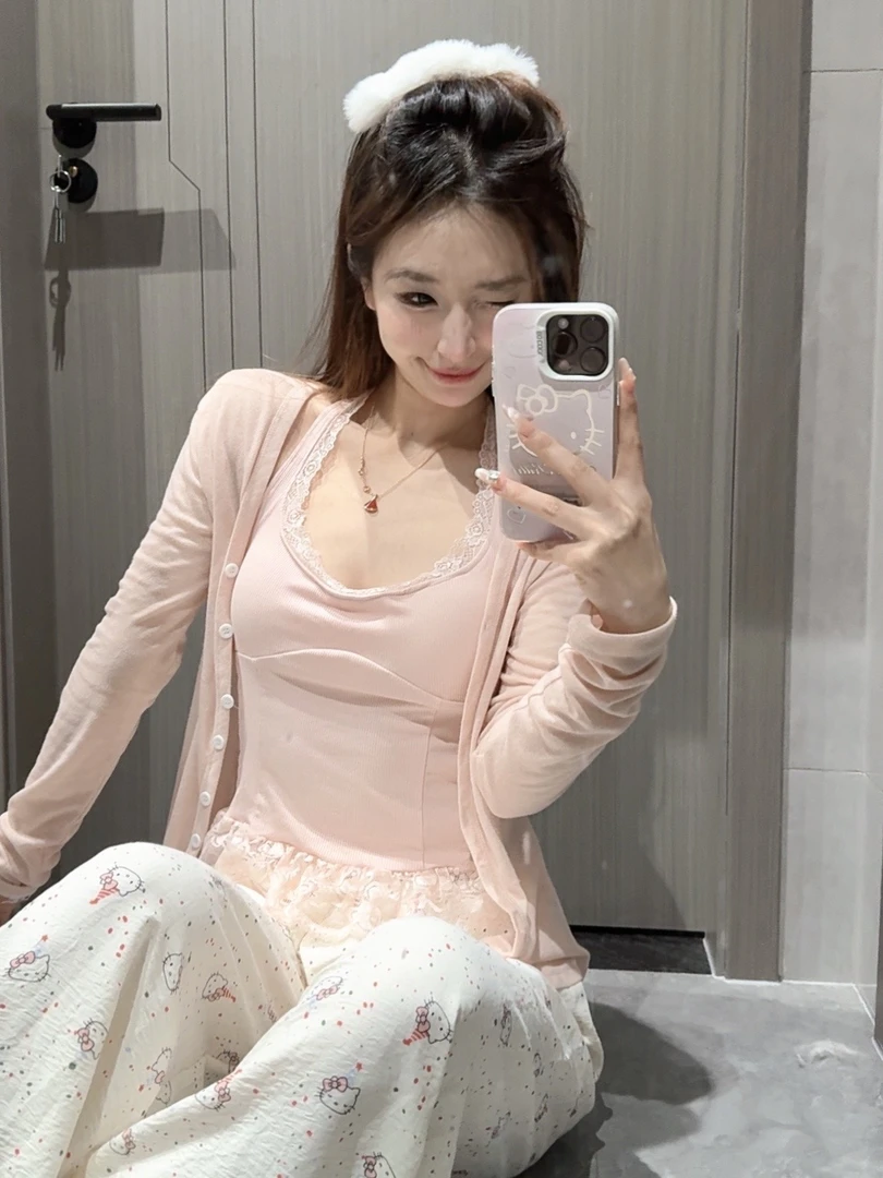 【少女心事】夏款！主打轻薄！甜美粉色带胸垫居家网感氛围感睡衣套装