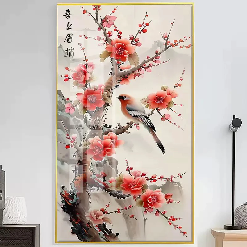 喜上眉梢钻石画满钻红梅报春图梅花玄关客厅装饰画手工diy点钻石