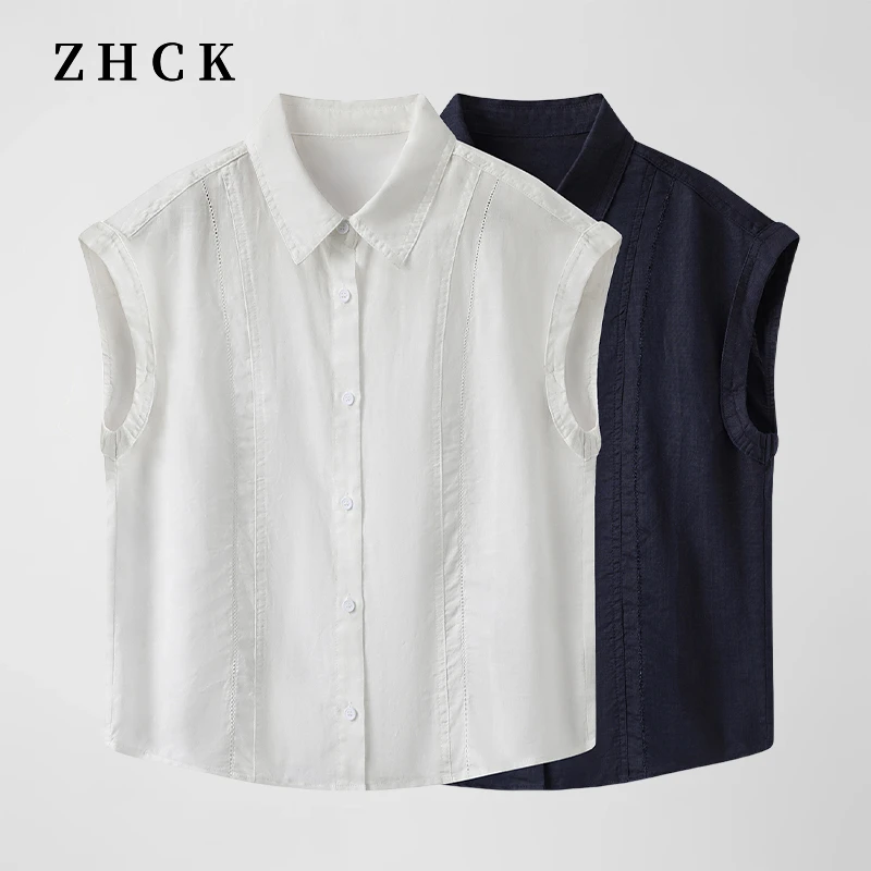 ZHCK天丝苎麻小飞袖衬衫2025新款设计感时尚百搭气质宽松上衣女