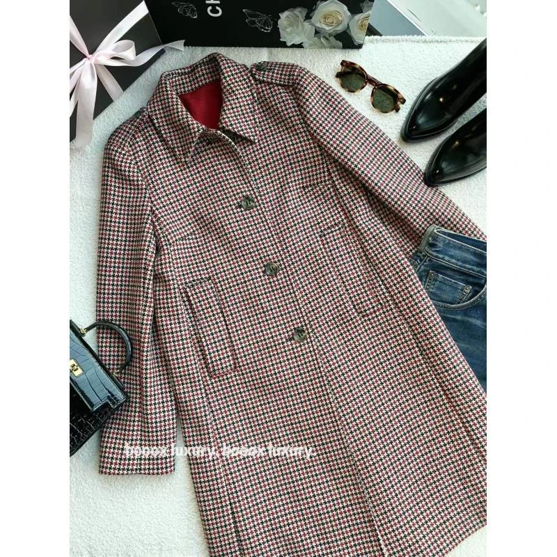 95新 Valentino/华伦天奴 xw184 羊毛 格纹羊毛大衣 36码 微瑕