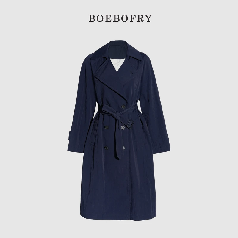 BOEBOFRY<极简大牌>双排扣H型撞色宽松经典翻领风衣外套BE1F0599