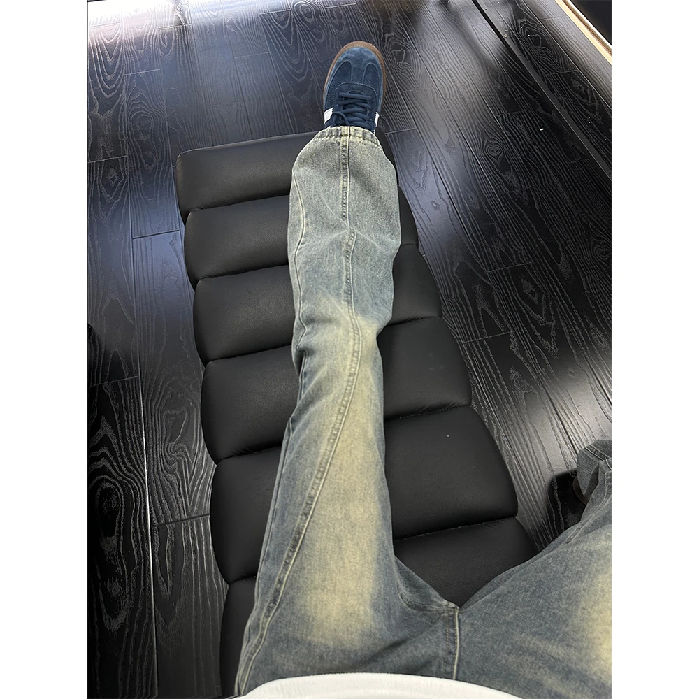 美式复古斜切牛仔裤男款夏季直筒窄版裤子cleanfit小众微喇拖地裤