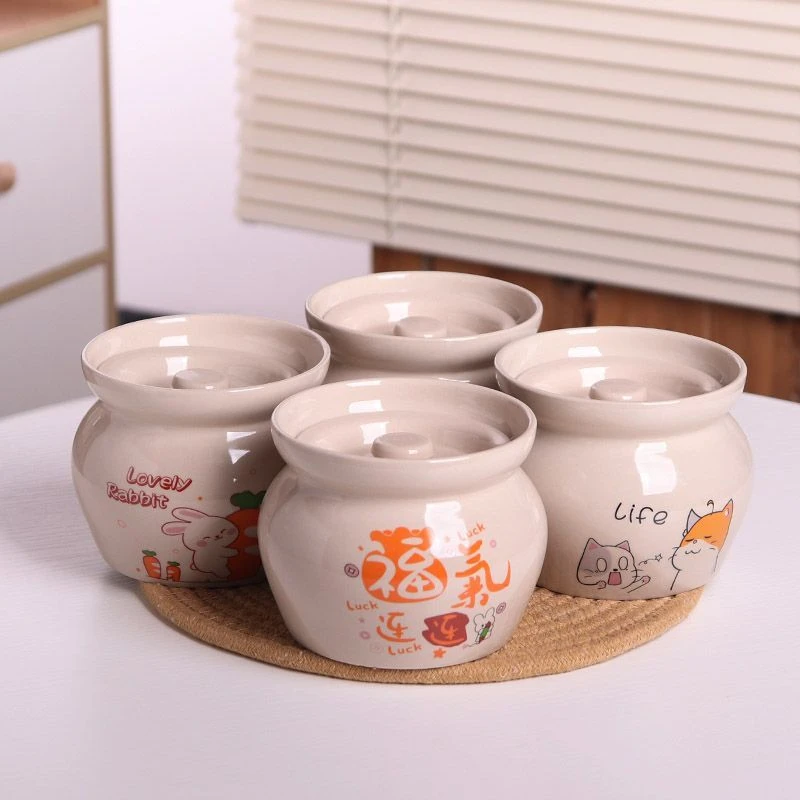 新款瓦罐隔水炖食蒸蛋耐高温罐带汤罐沙县家用小吃一人份陶瓷炖盅