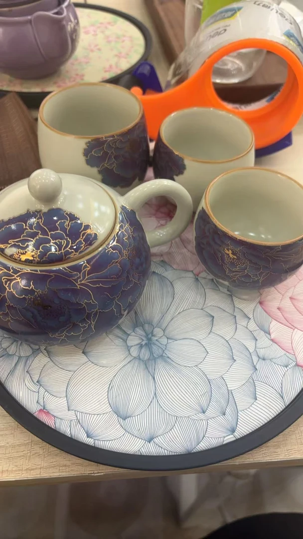 变色牡丹一壶三杯带茶盘41826