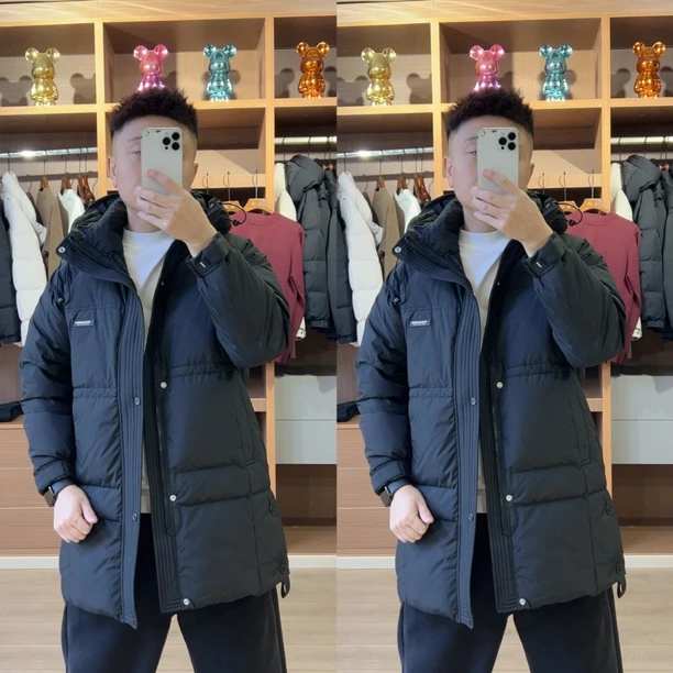 【XQ】新款5508男士长款国标90绒连帽短款羽绒服加厚中长款冬季男款