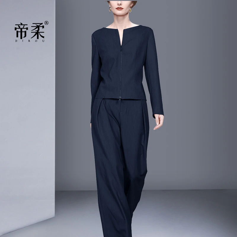 高级感长袖上衣阔腿裤套装时尚2025春秋新款气质休闲两件套潮长裤