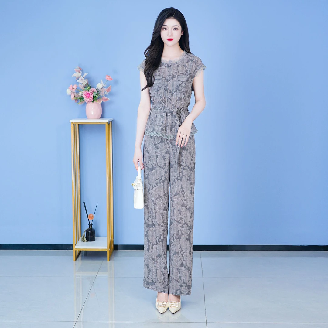 【SJYH1567】夏季新款套装裤两件套时尚优雅减龄洋气套装