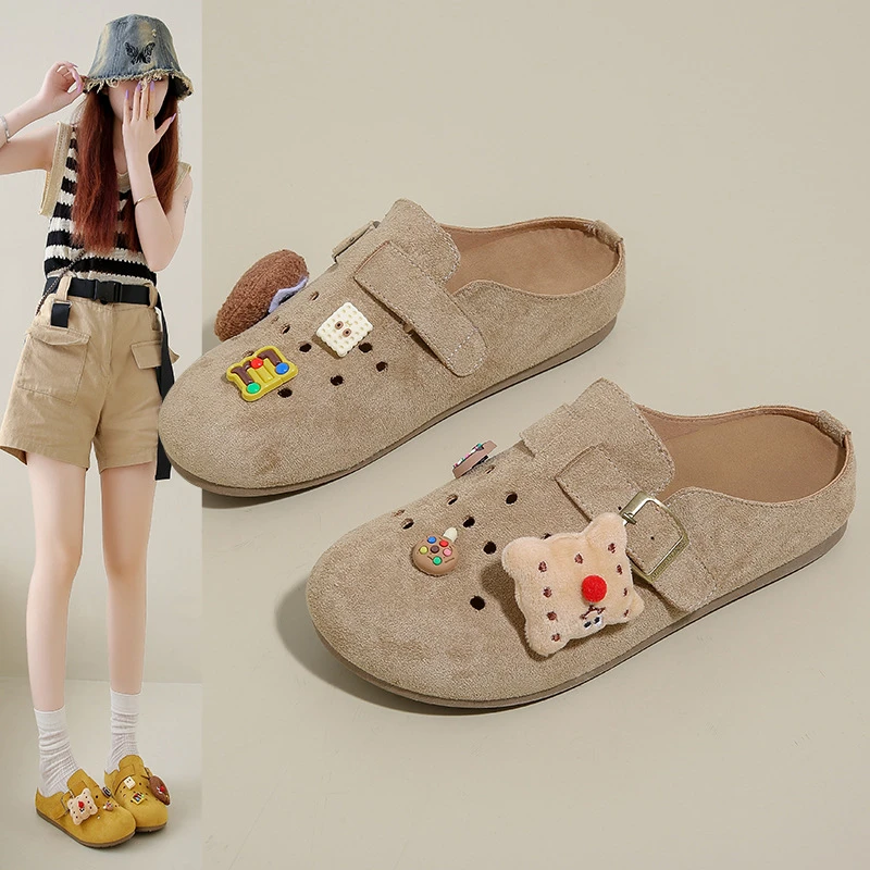 网红复古包头拖鞋女2025夏季新款厚底半包勃肯鞋外穿不累脚半拖鞋