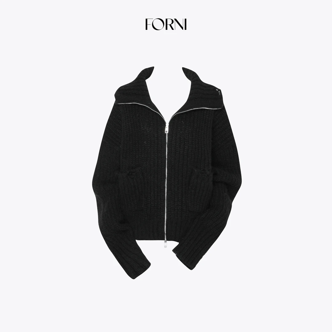 FORNI 奶油云朵毛衣 马海毛羊毛大翻领拉链毛衣