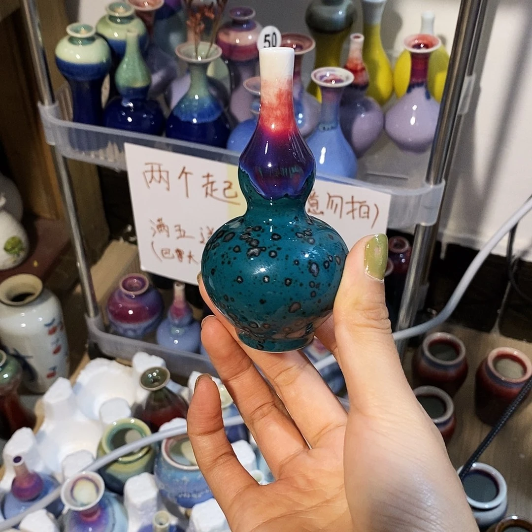 摆件巴掌大不插花景德镇高温陶瓷小花器