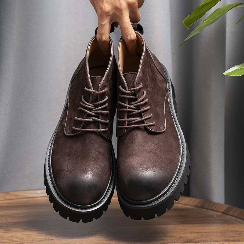 2025秋冬新款手工真皮马丁靴男英伦风厚底增高短靴子马丁靴男靴子