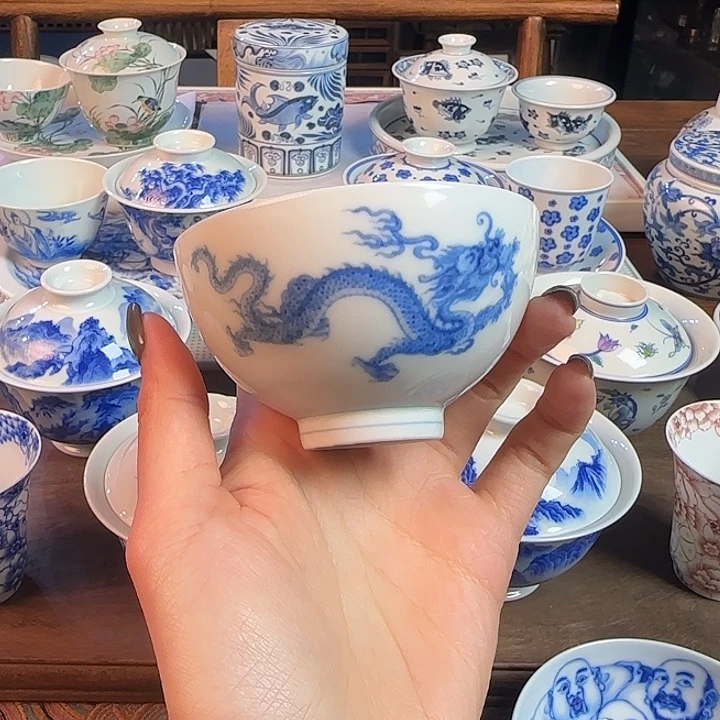 柴窑名窑口 双龙鸡心杯放漏