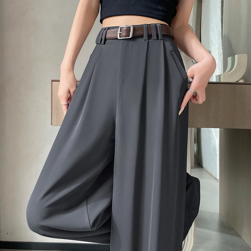 李贝贝2025夏季新款冰丝垂感时尚高腰直筒拖地显瘦百搭休闲阔腿裤