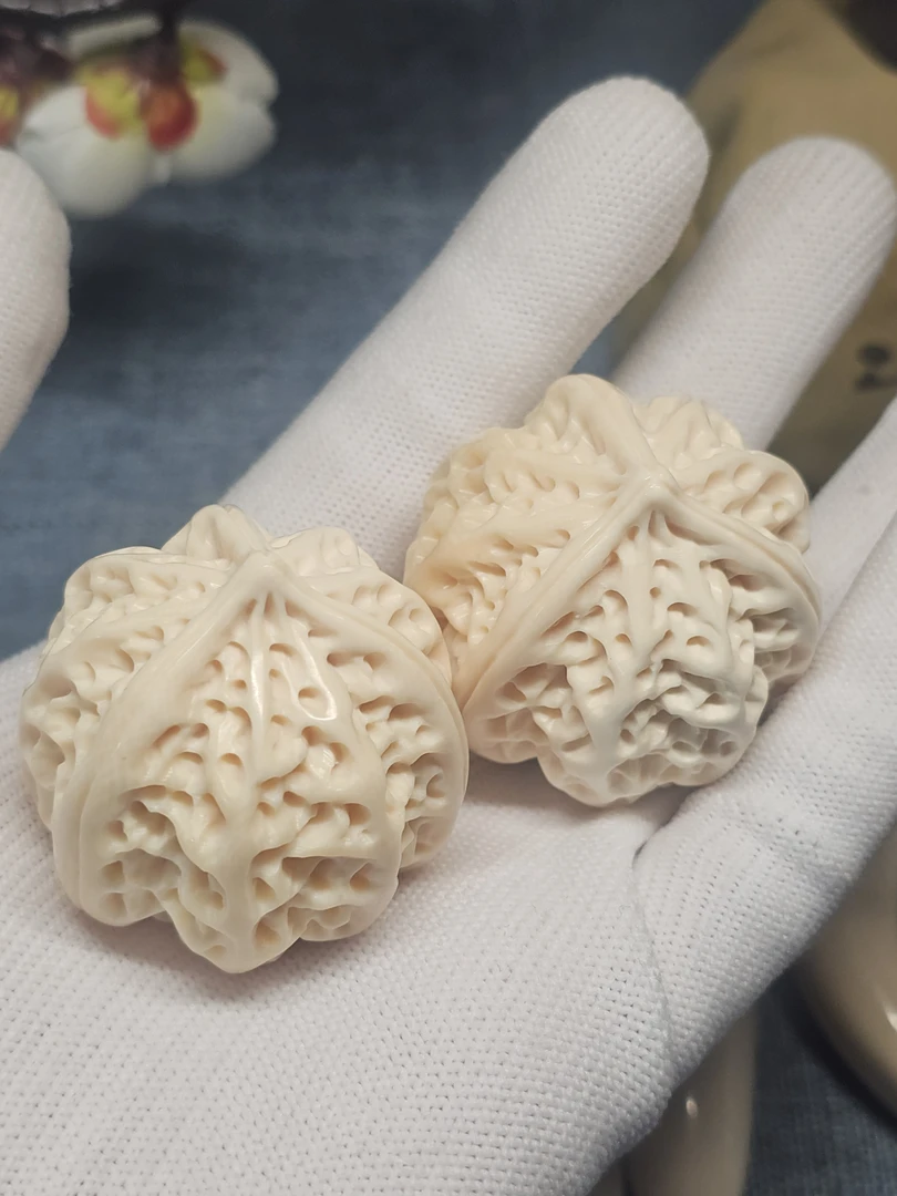 天然猛犸牙果冻手工核桃一对4.1✖️3.9