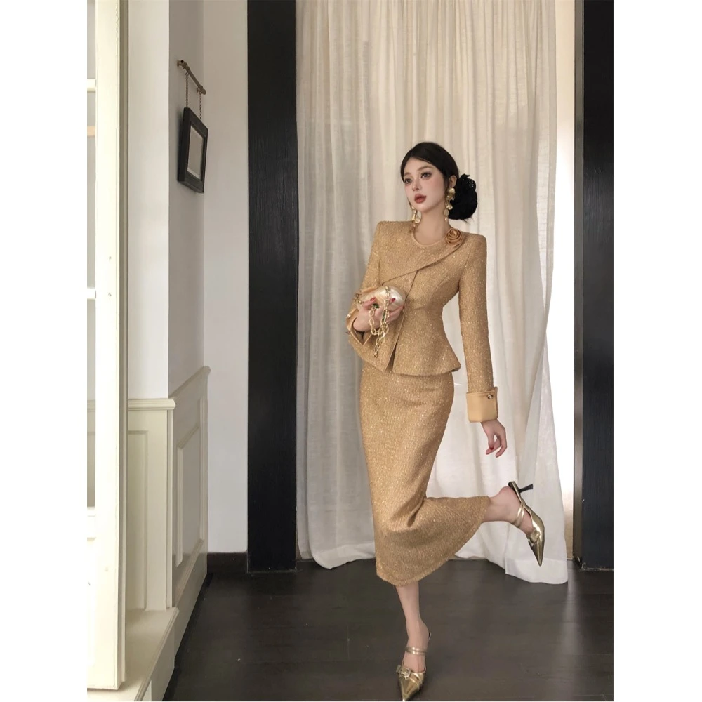 法式气质别致精致重工小香风套装裙气质外套配套半身裙时尚套装女