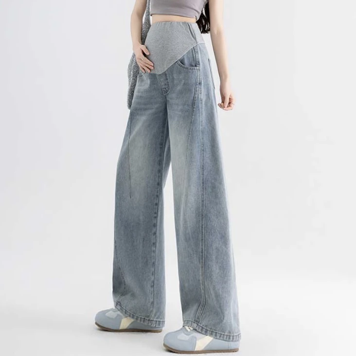 现货孕妇裤2025新款洋气时尚春季牛仔裤阔腿裤直筒接骨显瘦高级感