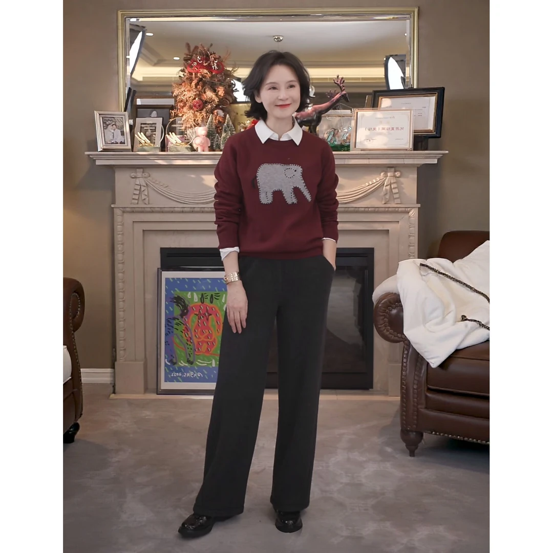 我是摩羯 小王子大象 美丽诺羊毛手工绣提花保暖休闲针织衫