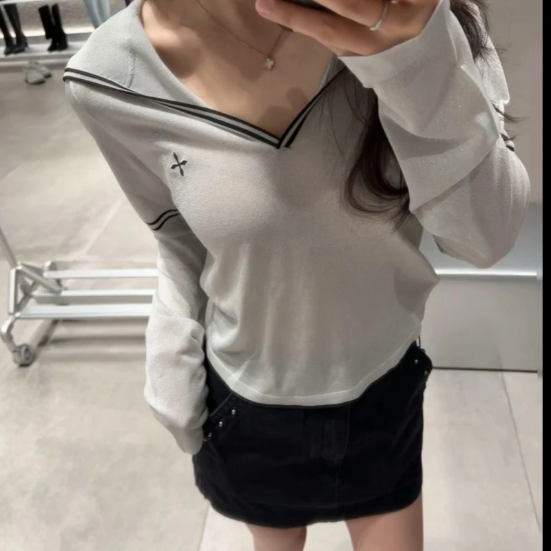 未来星空银针织帽运动简约长袖套头V领针织衫防晒衣夏25年