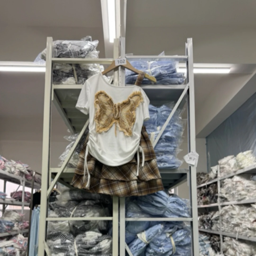 102时尚百搭福利新款蝴蝶刺绣款半身裙套装