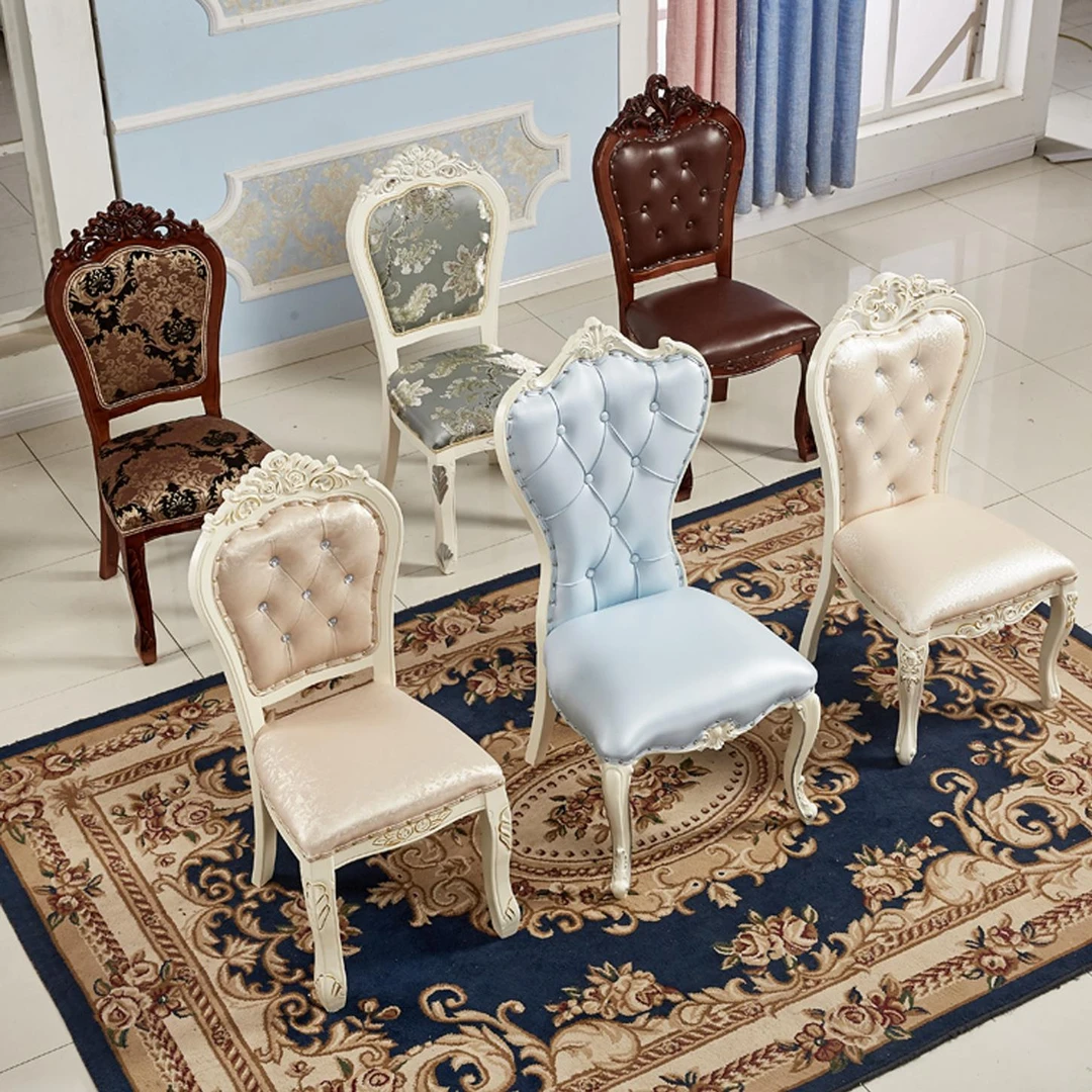 欧式餐椅酒店饭厅象牙白色实木桌椅麻将化妆家庭吃饭单人北欧椅子