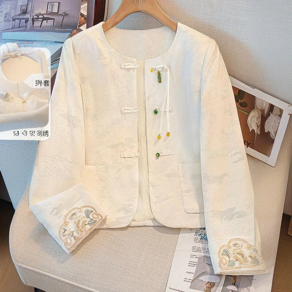 锡特帕第春装新款女士简约复古长袖气质短上衣新中式国风外套