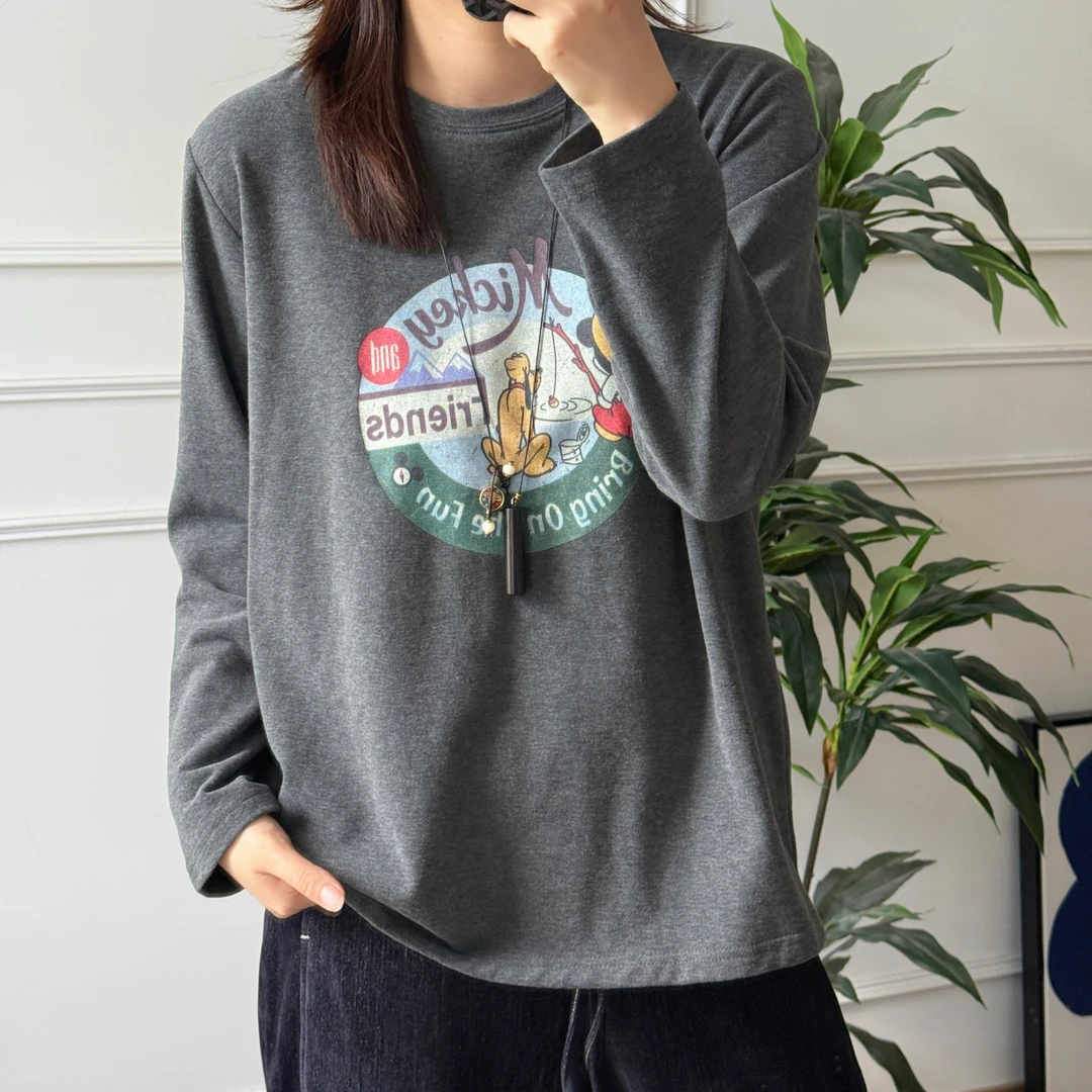 美亚恩NANA【布鲁托】秋季圆领磨毛长袖卡通T恤打底衫宽松显瘦C0489