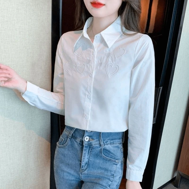 20252025新款刺绣职业女衬衣POLO领针织拼接七分袖短款设计感新款