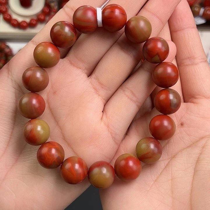 南红玛瑙未镶嵌手链大山包哑光包浆圆珠单圈12mm