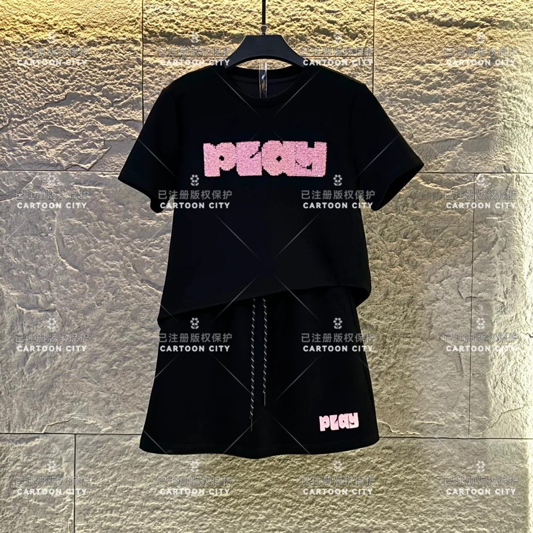 甜WMA-A131<原创系列>丨<字母毛巾绣>宽松版夏季T恤短裙休闲套装