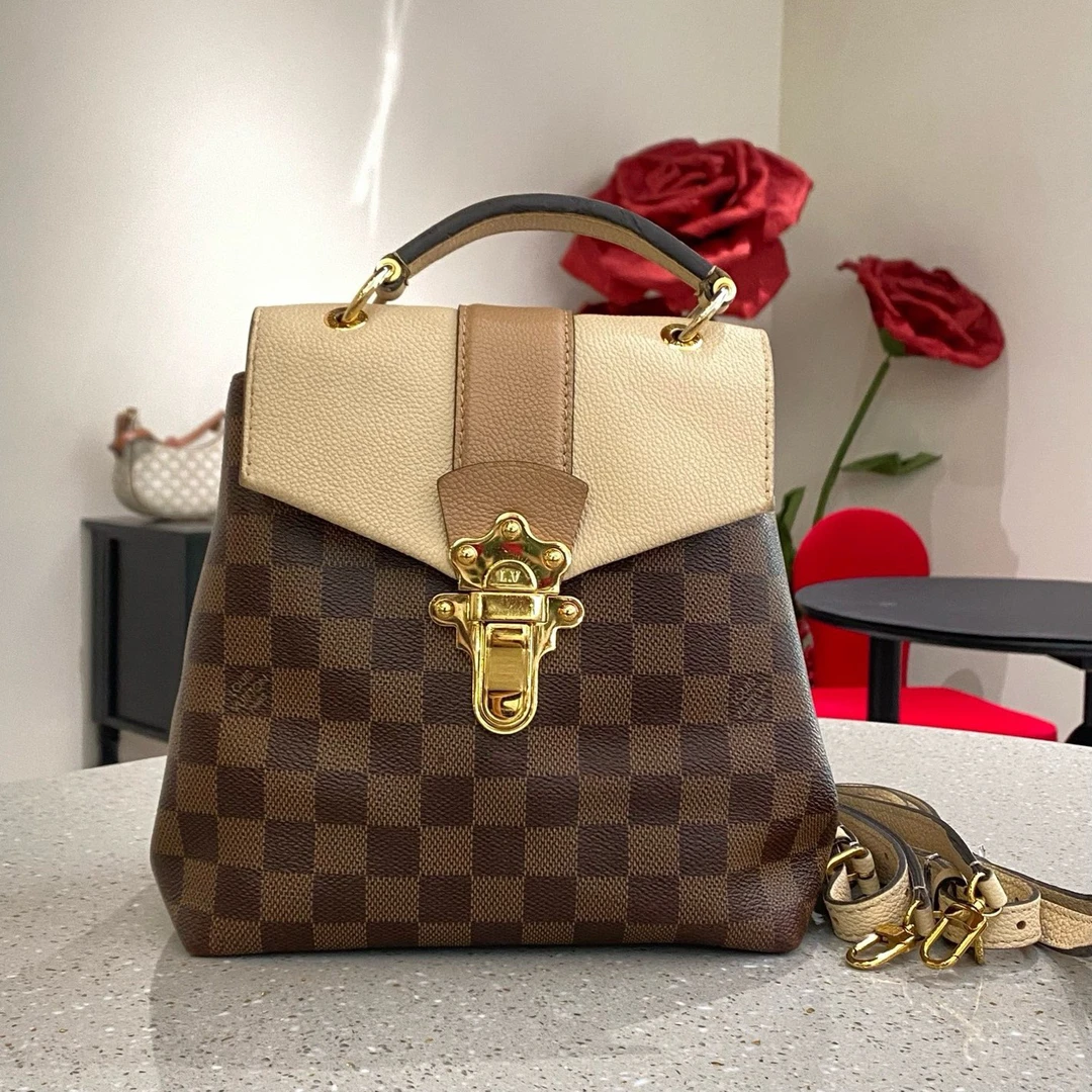 95新 LouisVuitton/路易威登 棋盘格双肩包手提包