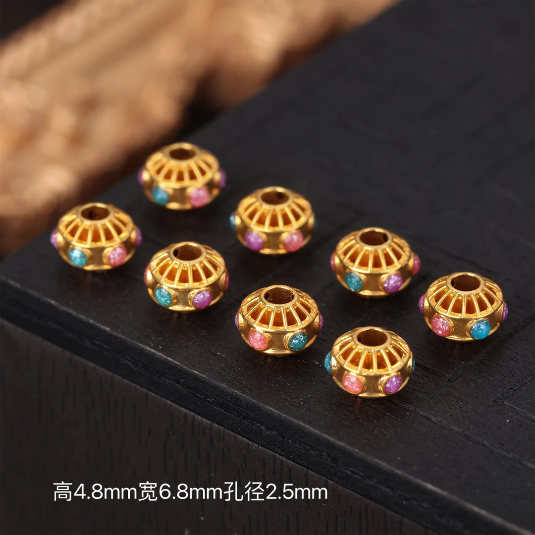 【来福工厂】18k金烧蓝彩色花丝鼓珠飞碟隔珠DIY珠串配饰多巴胺