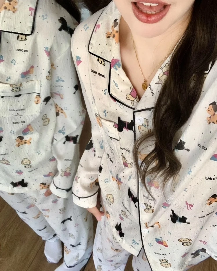 春秋季新款睡衣女云朵棉薄款甜美少女可爱卡通宽松长袖家居服套装