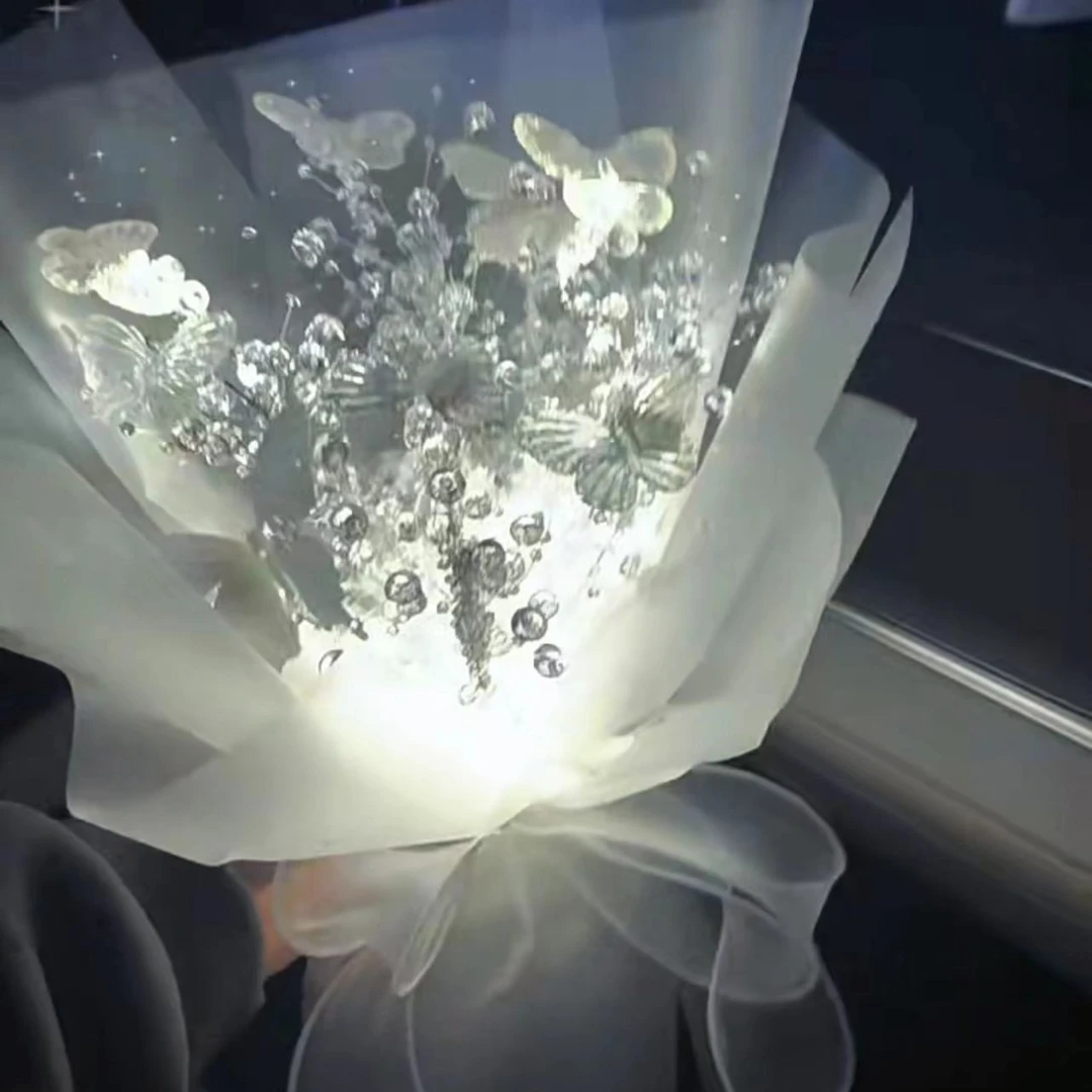 蝴蝶满天闪闪星光发光花束手工diy创意礼物花束送女友闺蜜