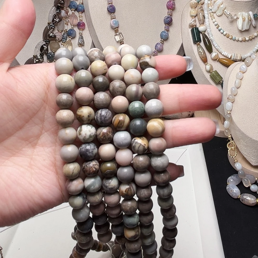 玛瑙/玉髓未镶嵌珠宝半成品k341莫兰迪色系玛瑙珠串10mm