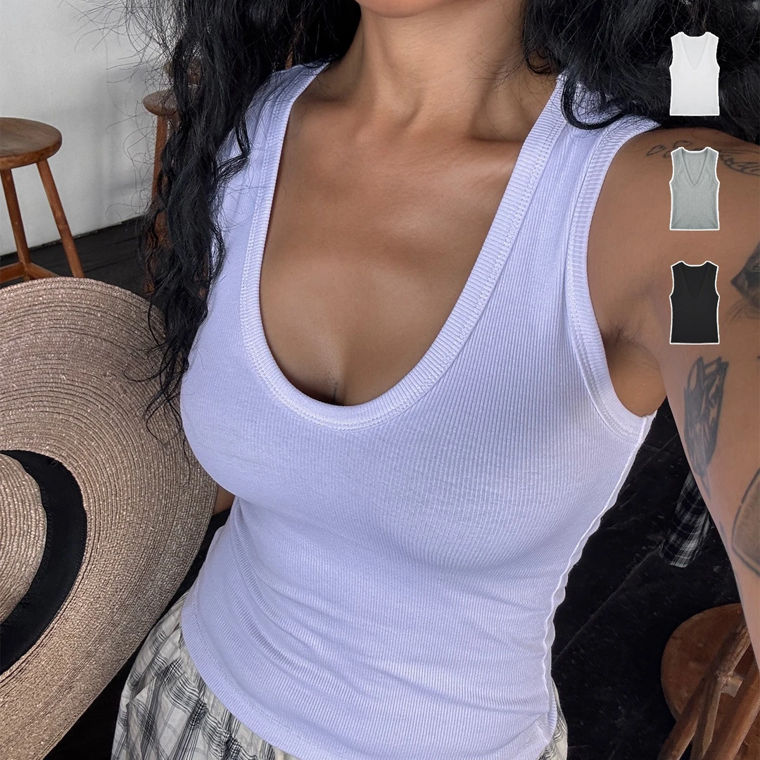 背心女修身显瘦遮副乳内搭打底无袖上衣白色百搭薄款针织弹力低胸