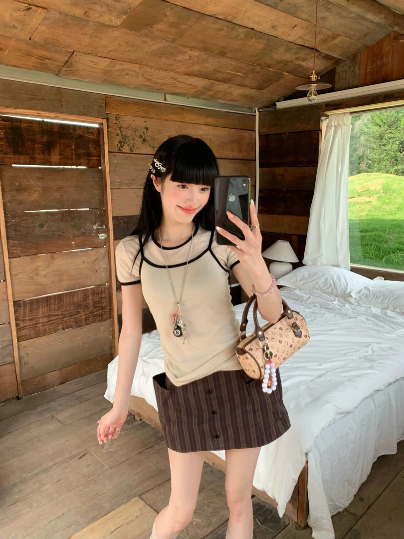 时尚套装显瘦小众减龄百搭短袖T恤女夏季高腰半身短裙两件套修身