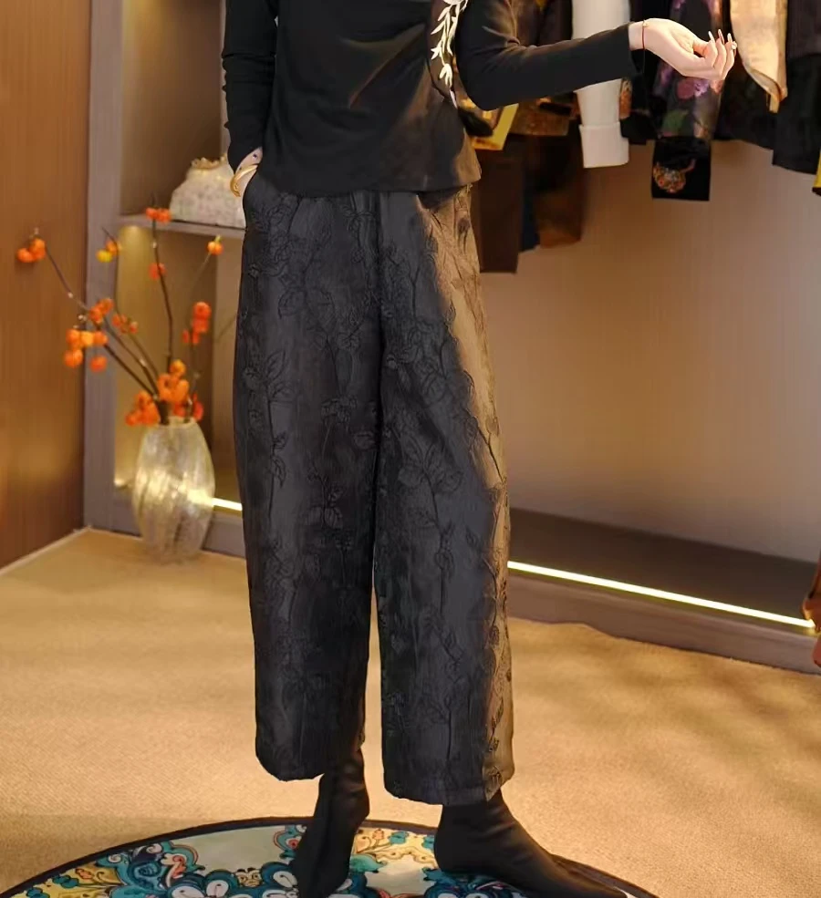 [加绒加厚】秋冬新款提花百搭花苞裤